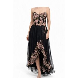 NWT David Meister Black Tulle Embroidered Floral Formal Gown Size 10‎